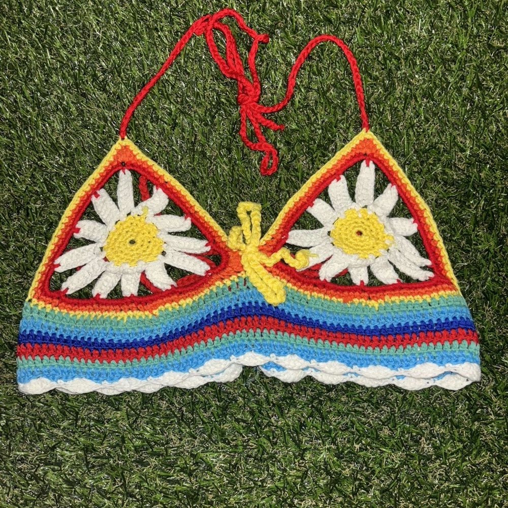 Colorful Crochet Daisy Halter Top